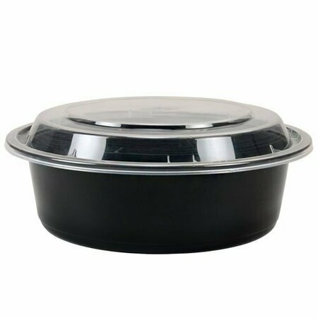 KARIOUT Tripak 7 in. Round Microwaveable Container Black Base Combo Pack 32oz, 150PK MT0750B